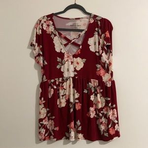 Torrid Red Floral Super Soft Knit Blouse Size 00